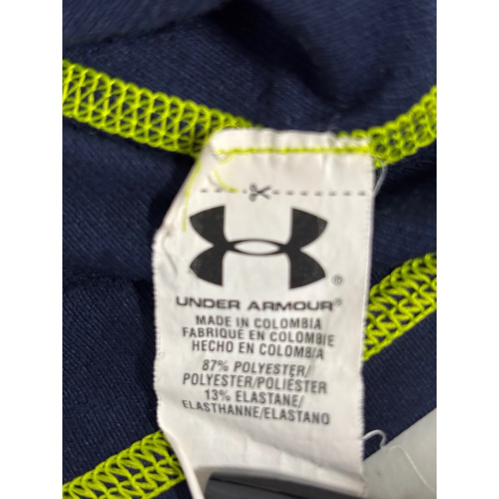 Under Armour Boys ColdGear 1/4 Zip Pullover Navy Blue Neon Green Youth Medium - Picture 4 of 4
